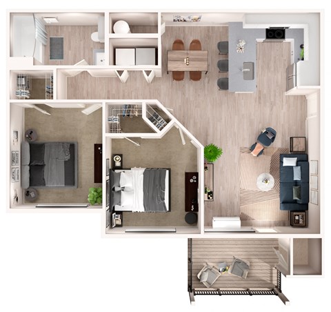 Floor plan for 2 beds, 1 bath, 928 sqft